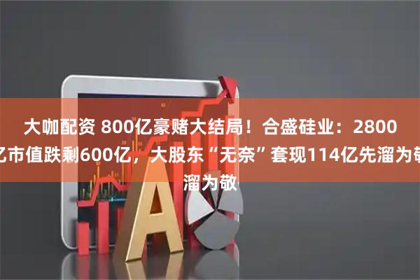 大咖配资 800亿豪赌大结局！合盛硅业：2800亿市值跌剩600亿，大股东“无奈”套现114亿先溜为敬